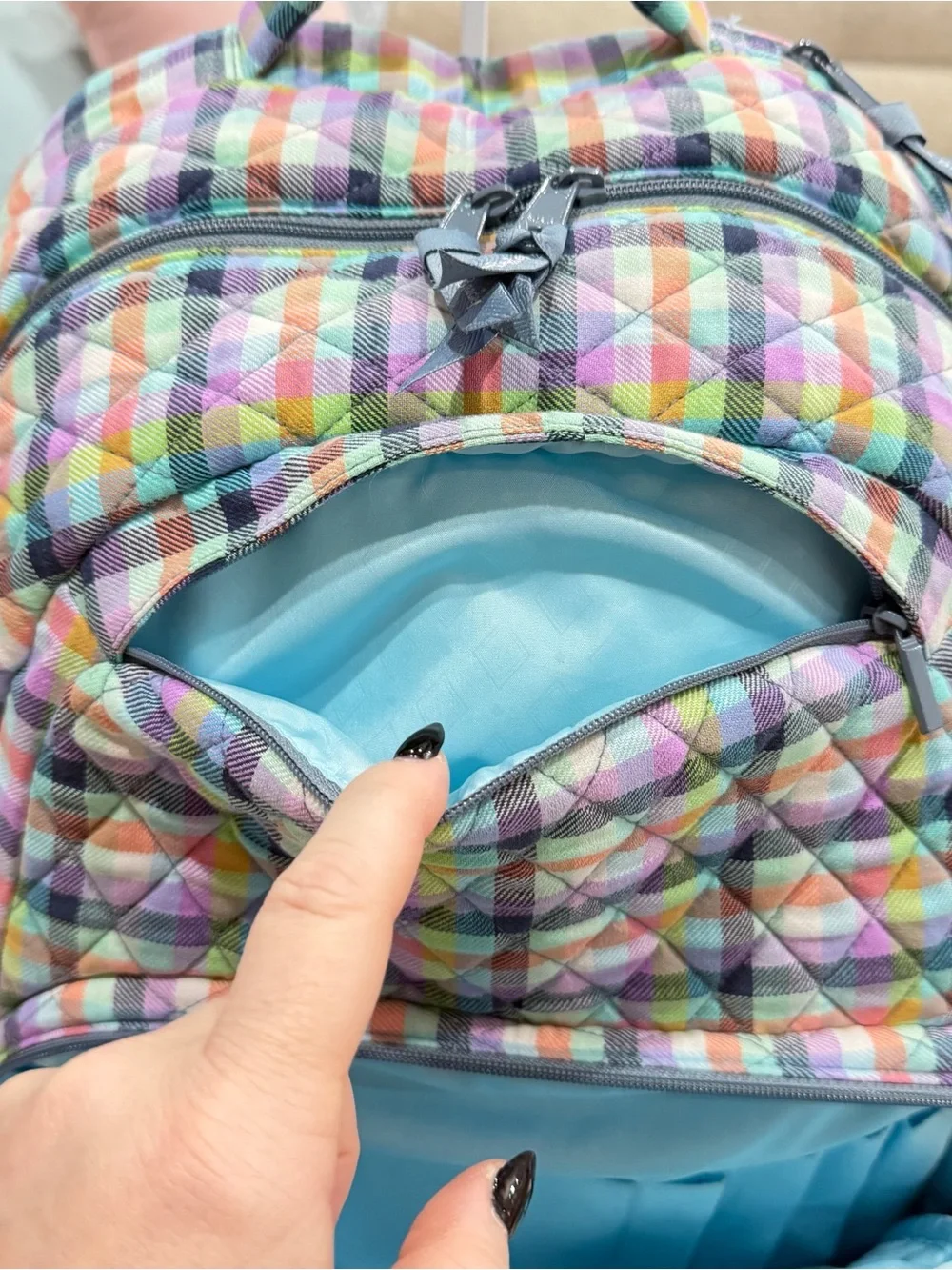 Vera Bradley Essential Large Backpack in Gingham Plaid Pastel Geometric Retired